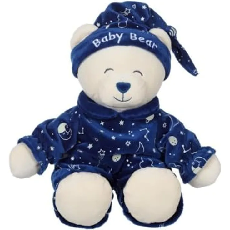 GIPSY Gispy-Baby Bear Glow in The Dark-Plüsch, 24 cm, blau, handwaschbar, ideales Geschenk für Kinder