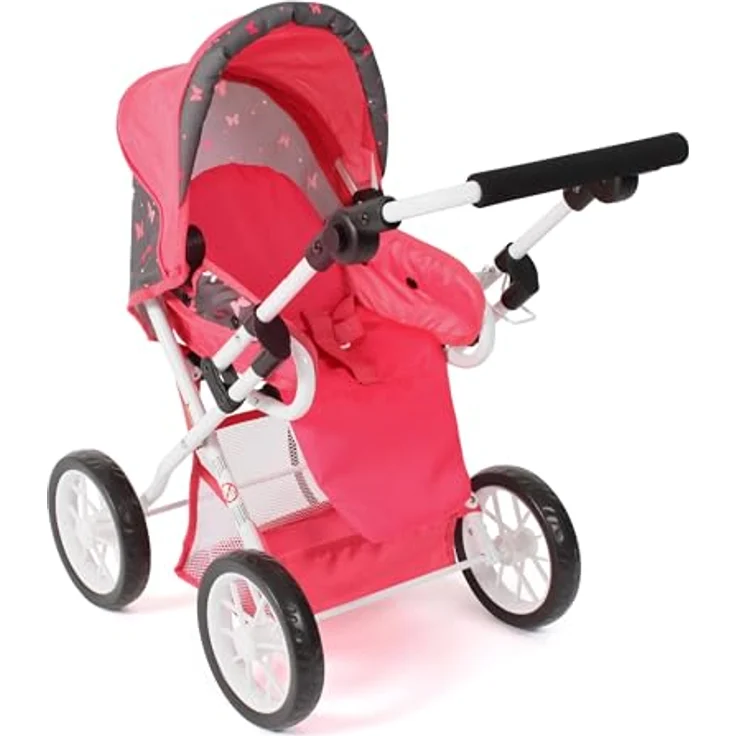 Bayer Chic 2000 Puppenwagen Leni, 2in1 Kombipuppenwagen mit herausnehmbarer Tragetasche, Butterfly Koralle, für Puppen bis 46 cm – Bild 4
