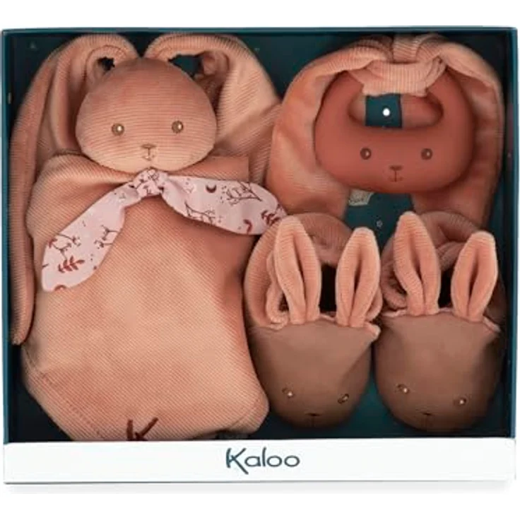 Kaloo Baby Geschenkset - Lapinoo Terrakotta, Kuscheltier, Beißring und Babyschuhe aus Samt und Viskose, geeignet für 0-6 Monate – Bild 2