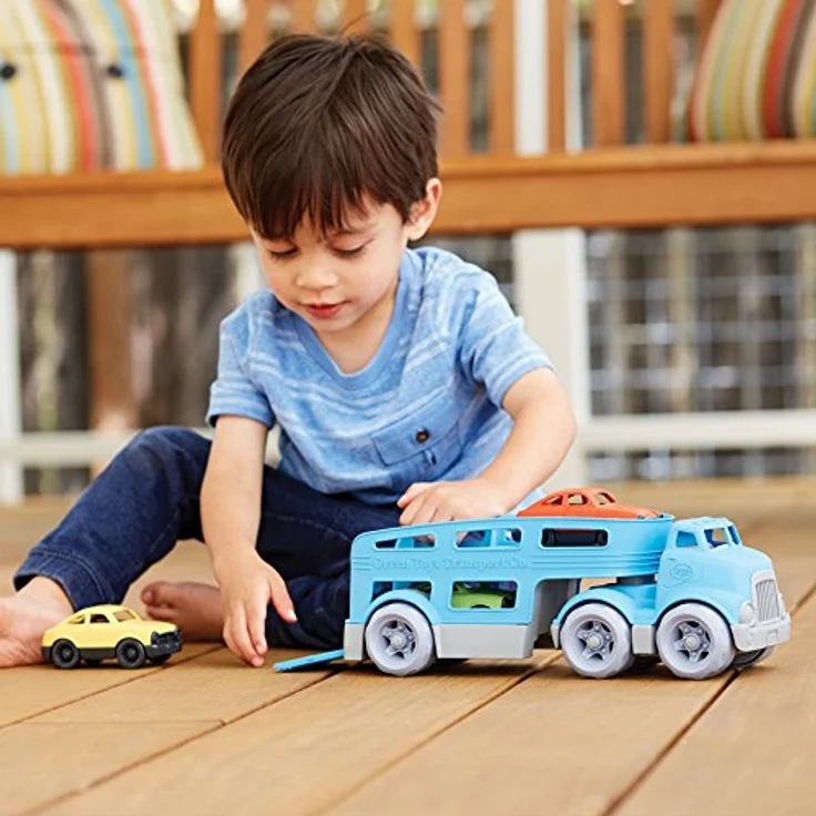 Green Toys 8601237, Auto-Transporter mit 3 Autos, nachhaltiges Spielfahrzeug für Kinder ab 3 Jahren – Bild 3
