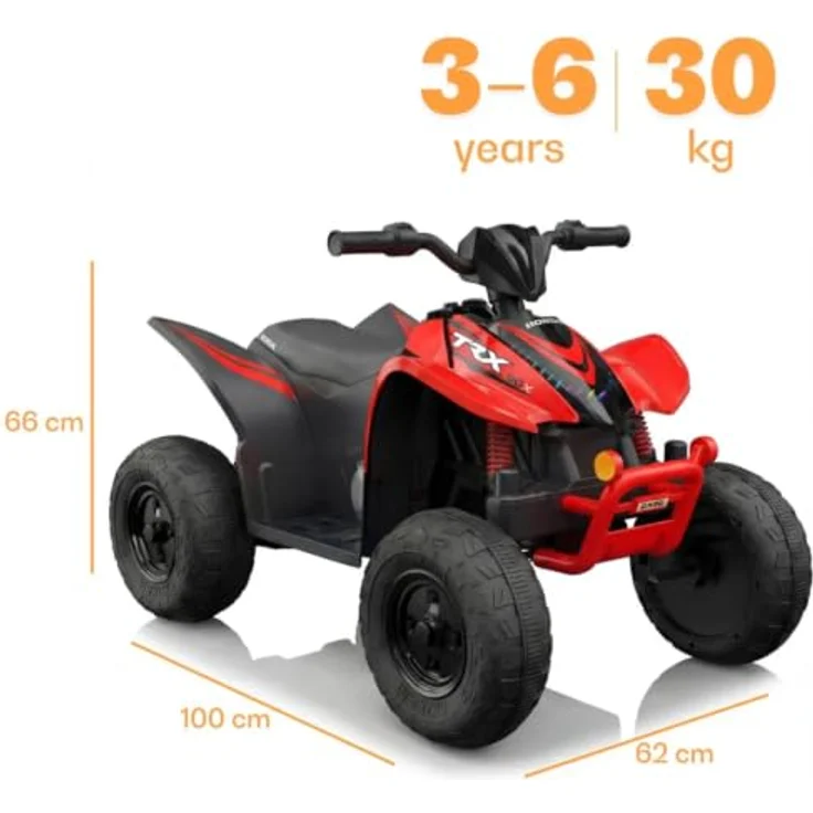 Vrooomy Honda TRX90X Elektro Kinderquad 12V, robust mit neuem Li-Ionen-Akku, für 3-6 Jahre, rot, MP3-Player, Stoßdämpfer und LED-Beleuchtung – Bild 4