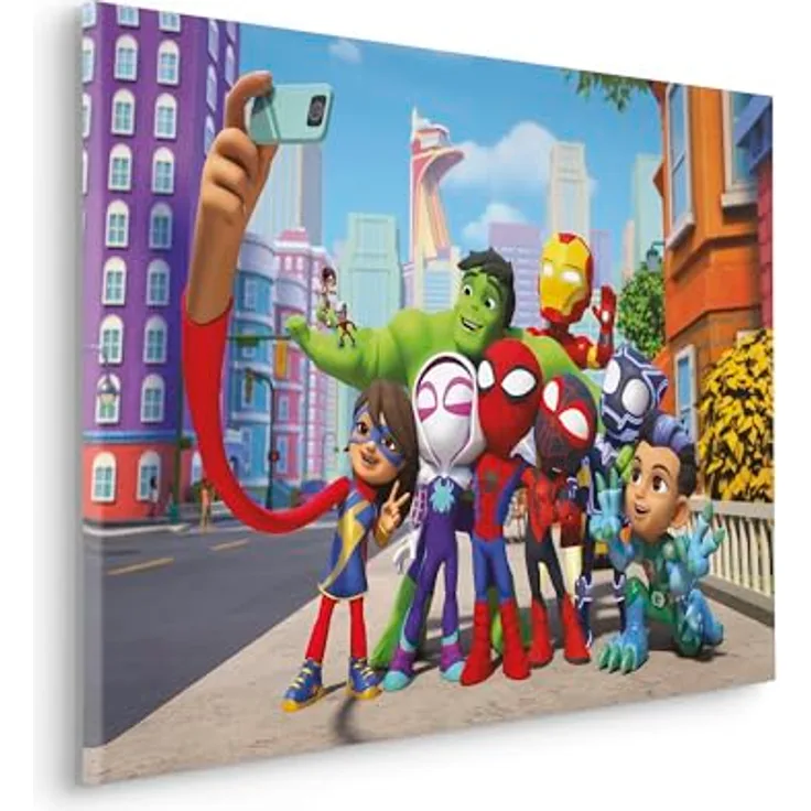 Komar Keilrahmenbild - Spidey and His Amazing Friends Selfie - 60 x 40 cm - Leinwandbild, Kinderzimmer, Marvel, Bunt