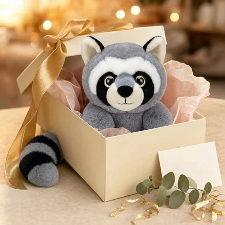 TE-IMPORTE Waschbär Plüschtier sitzend 27 cm grau mit glitzernden Augen, kuschelweich und waschbar – Bild 9