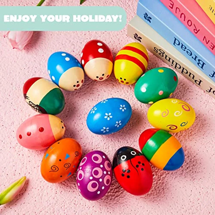 JOYIN 12 Stück Hölzerne Eierschüttler Maracas, 3 Zoll Rhythmusinstrumente für Kinder, Ungiftig und sicher, Ideal für Ostern und Schulprojekte – Bild 5