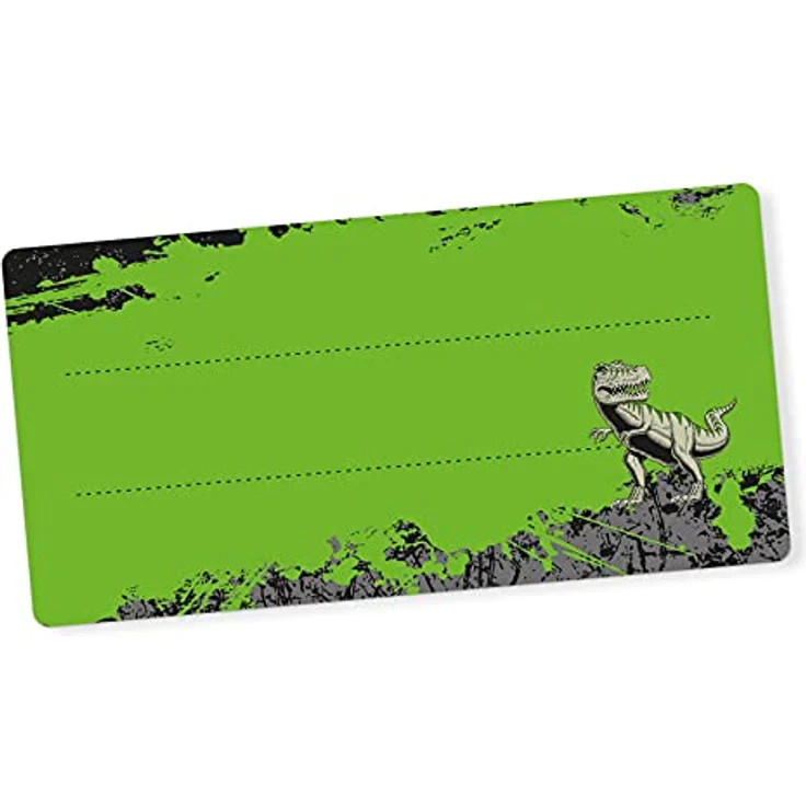 itenga 40x Buchetiketten Heftetiketten, 9x4,5cm, selbstklebend und beschreibbar für Schulhefte, rechteckig, T-REX – Bild 1