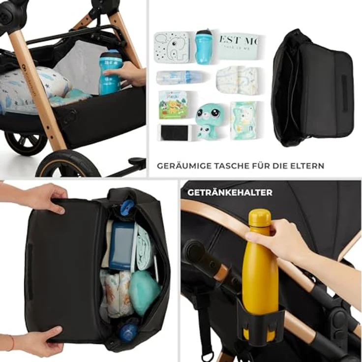 Kinderkraft 3in1 Kombi-Kinderwagen-Set ESME, wendbarer Sitz & Wanne in einem, bis 22 kg, inkl. Babyschale MINK PRO i-Size, Getränkehalter, Wickeltasche, Moonlight Grey, mit Gratis Mobilitätsgarantie – Bild 10