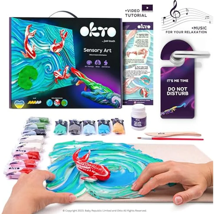 OKTO Clay Koi Carps Schaumfarben-Set, 10002, mehrfarbig, inklusive Knetmaterial und Leinwand, Einheitsgröße – Bild 3