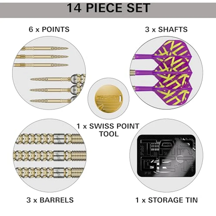 Target Darts Luke Littler Gen 1 Prodigy Steeldarts, 90% Tungsten, 24G, Gold, mit K-Flex Flights und Shafts – Bild 5