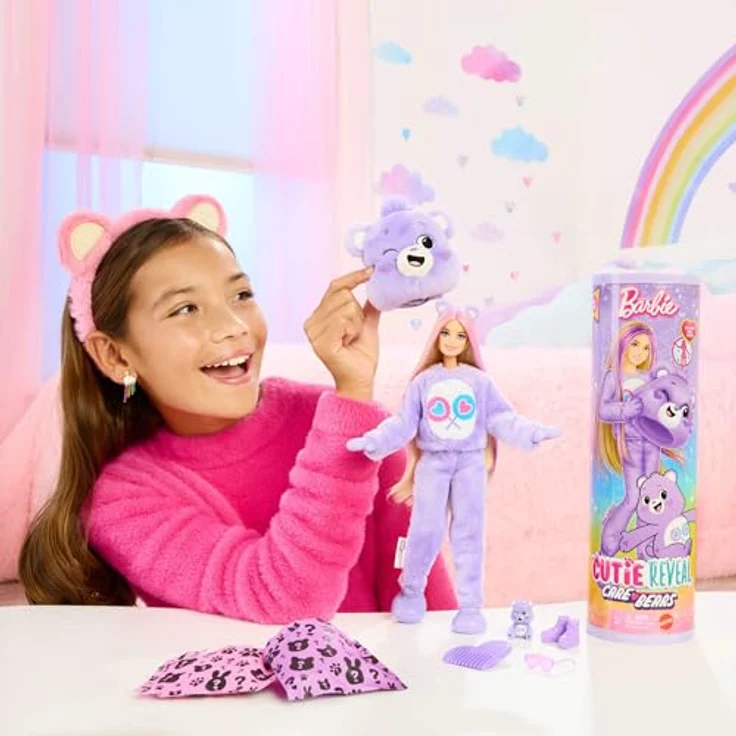 Barbie Anziehpuppe Cutie Reveal, Glücksbärchis Teile-gern-Bärchi, inklusive Accessoires, bewegliche Puppe mit 10 Überraschungen – Bild 2