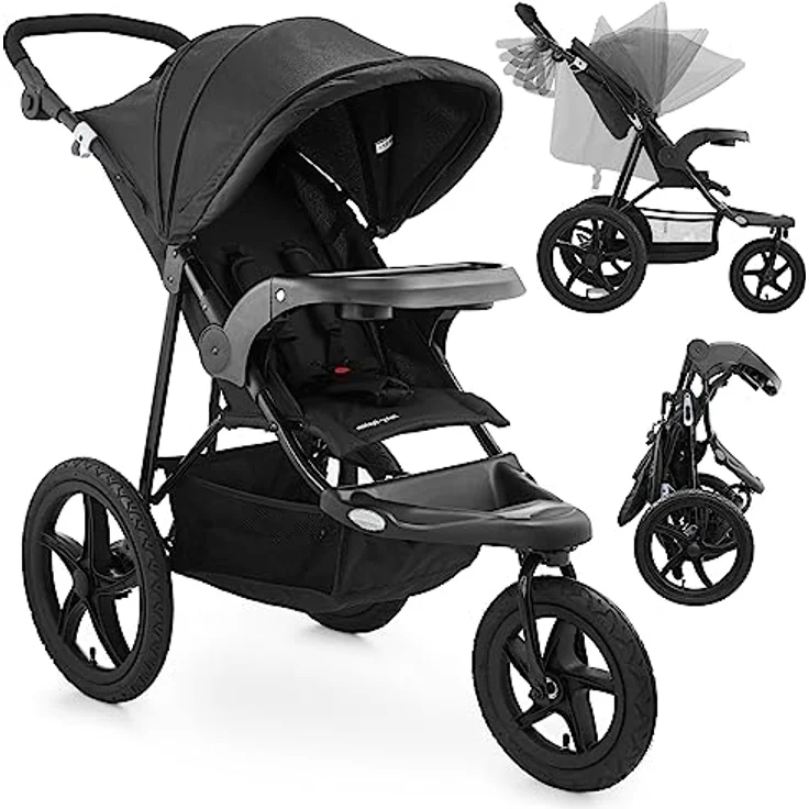 Moby-System Runner Dreirad-Kinderwagen Buggy Mountain Schwarz Für Kinder Bis 15 Kg, Es dreht sich gut Bequem Lässt sich leicht zusammenklappen, Schwarz – Bild 1