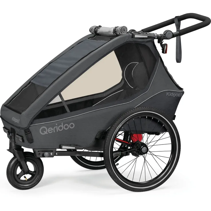 Qeridoo Kidgoo 1 Kinder Fahrradanhänger 2023 steel grey, Multifunktionaler Anhänger mit Blattfeder-Dämpf-System-Plus