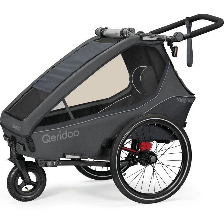 Qeridoo Kidgoo 1 Kinder Fahrradanhänger 2023 steel grey, Multifunktionaler Anhänger mit Blattfeder-Dämpf-System-Plus