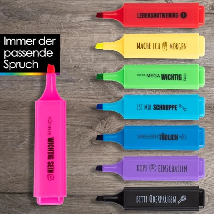 OfficeTree 8 Lustige Textmarker Set in Box, hohe Farbintensität, verschiedene Farben mit Sprüchen für Büro und Schule – Bild 4