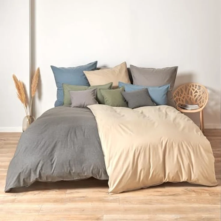 Traumschlaf Basic Uni Bettwäsche Chambray grau, Temperaturausgleichend und hautsympathisch, 1 Bettbezug 140 x 200 cm + 1 Kissenbezug 70 x 90 cm – Bild 3