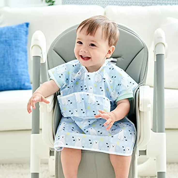Little Dimsum Baby Lätzchen mit Kurzen Ärmeln 2 Stück, Wasserdichte Lätzchen mit Auffangtasche für Babys und Kleinkinder Kinder von 6-36 Monate – Bild 7