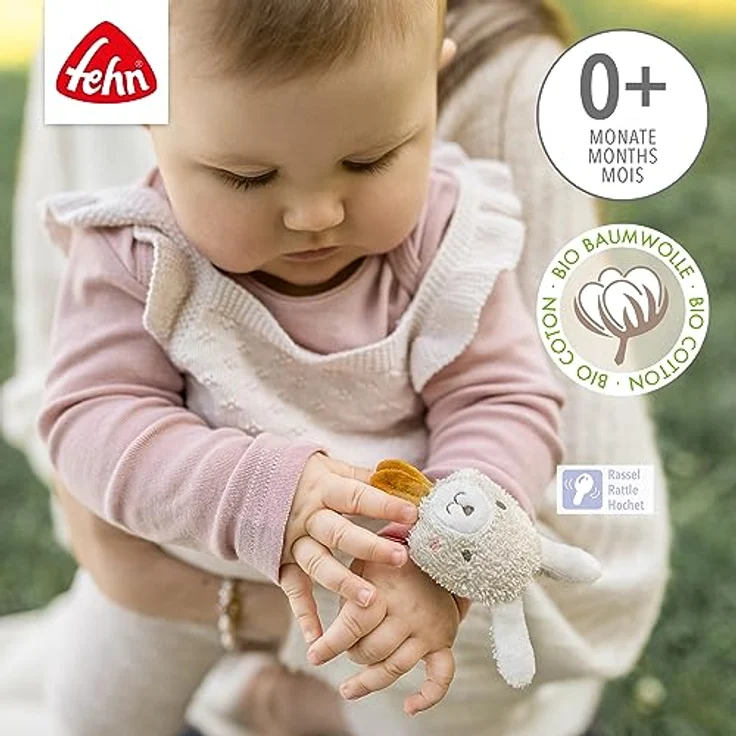 Fehn Rasselarmband Hase fehnNATUR – Activity-Armband mit Rassel und Bio-Baumwolle (kbA) zum Greifen, Bewegen & Geräusche erzeugen – Lernspielzeug für Babys und Kleinkinder ab 0+ Monaten - Preisvergleich – Bild 3