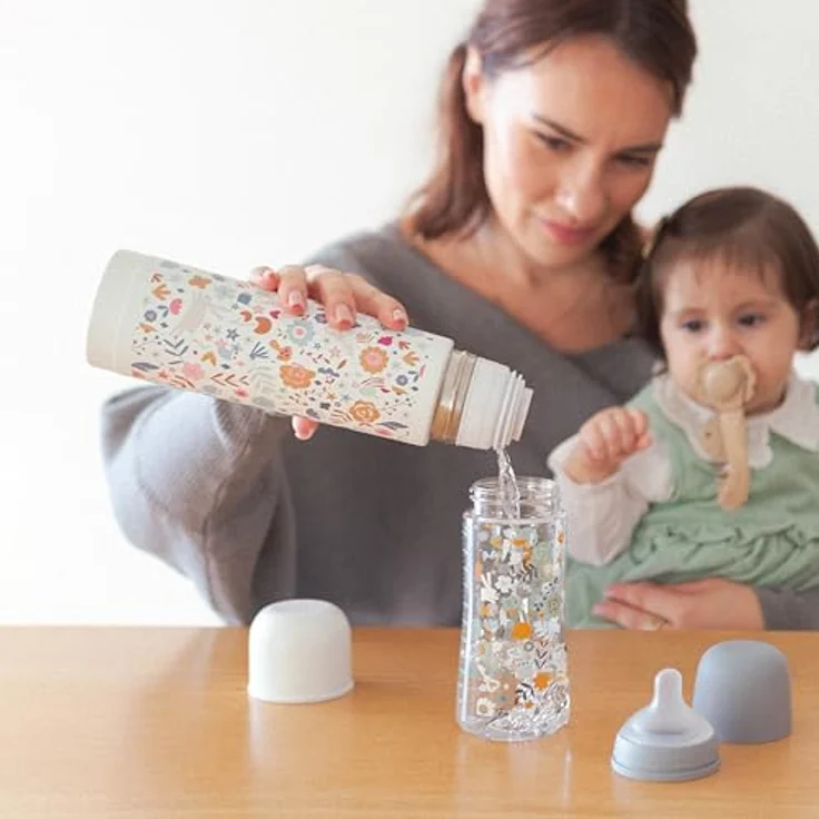 Suavinex Thermoskanne Baby Unterwegs, Edelstahl Isolierflasche 500 ml mit hermetischem Schraubverschluss, weiß, hält Temperatur bis zu 6 Stunden – Bild 2