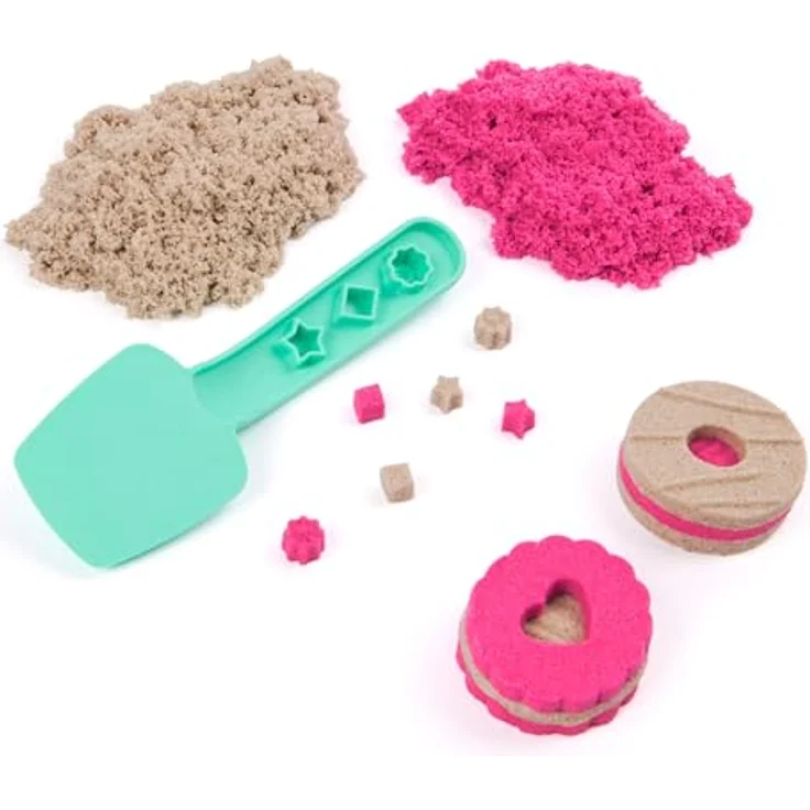 Spin Master Kinetic Sand - Cookie Box, Bastelsand mit doppelseitigen Förmchen und pinkfarbener Dekoration – Bild 6
