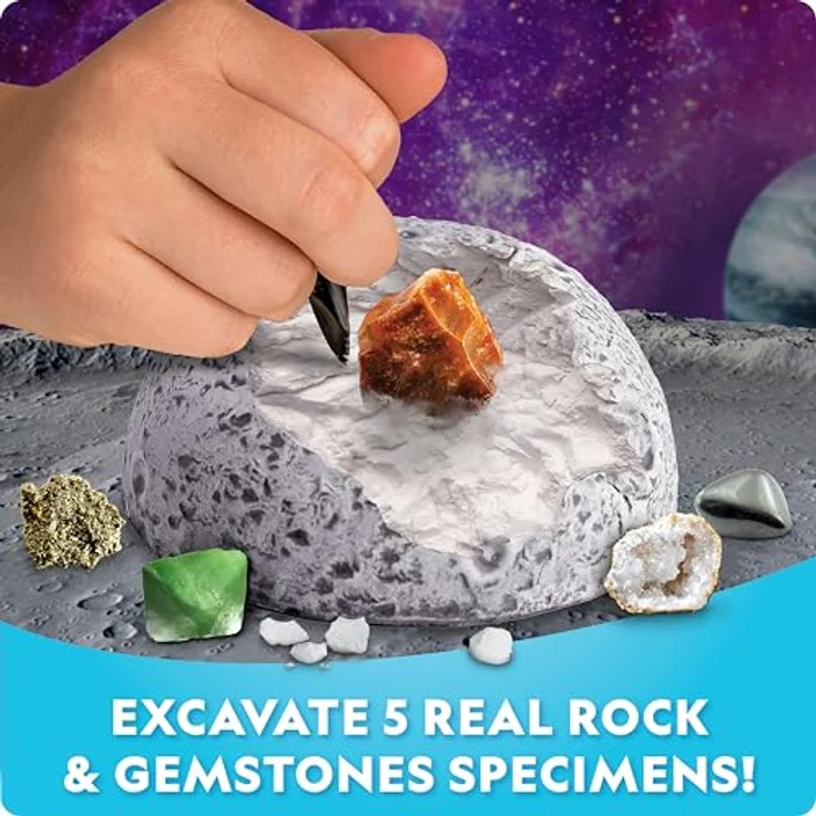 Blue Marble National Geographic Weltraumgraben-Set, Ausgrabungs-Set für Kinder mit 5 echten Felsen und Edelsteinen, inklusive Grabstein, Ausgrabungswerkzeuge und Lernanleitung – Bild 2