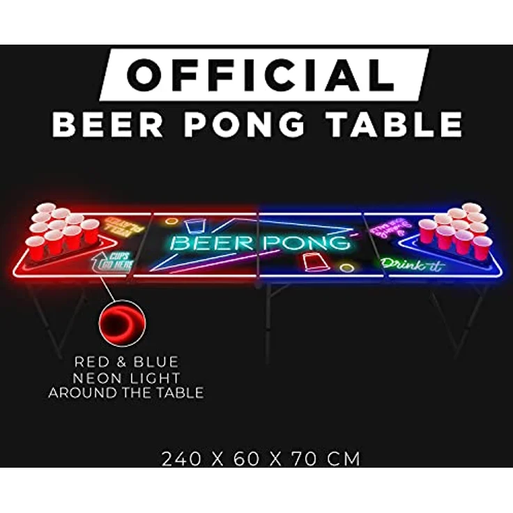 Offizieller Spotlight Beer Pong Tisch Set | Mit LED Beleuchtung | 1 Beer Pong Tisch + 2 Beer Pong Rack + 22 Rot Becher 53cl + 4 Ping-Pong-Bälle | OriginalCup® – Bild 4