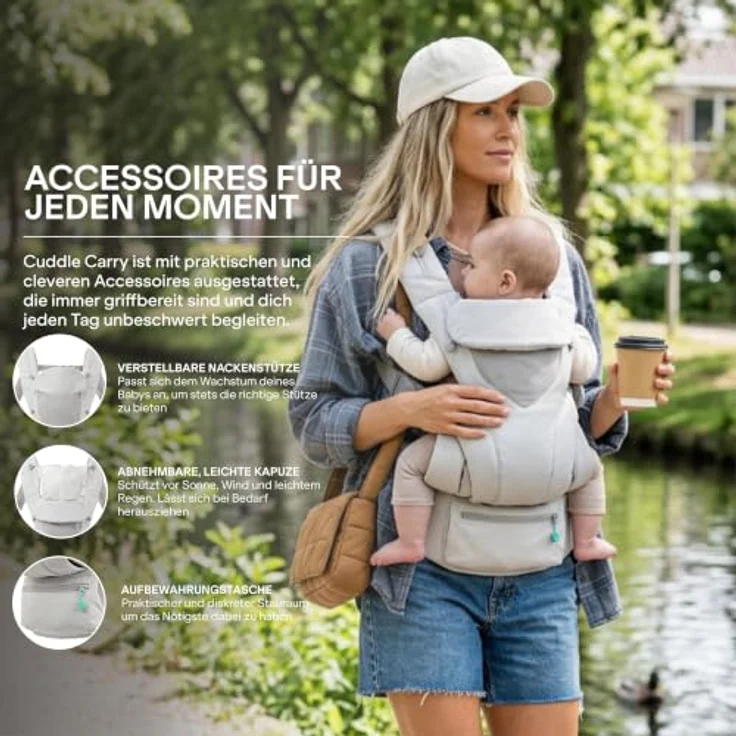 Koala Cuddle Carry, Babytrage für Neugeborene bis 20,4 kg, verstellbare Kopfstütze, 3 Tragepositionen, farblos – Bild 7