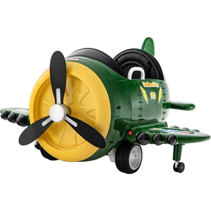 COSTWAY Elektro-Kinderauto Elektroflugzeug, Propellerflugzeug mit Fernsteuerung, stabiler Sicherheitsgurt, grün-gelb