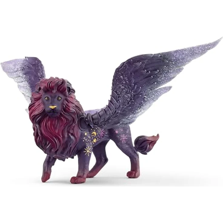 Schleich Mondlöwe 70837, bayala, leuchtend im Dunkeln, mit beweglichen Flügeln und Magnet im Sattel, lila-goldenes Fell – Bild 1