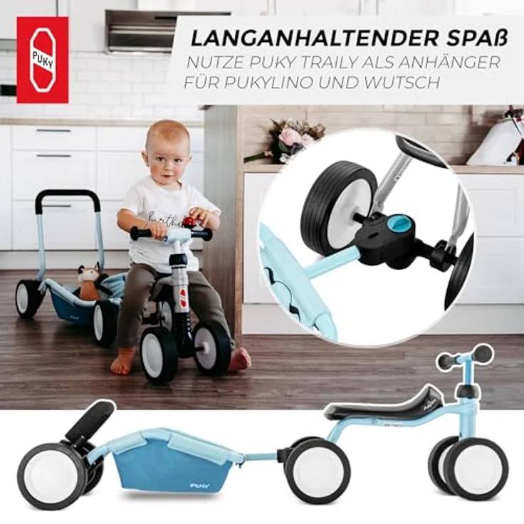 Puky Lauflernhilfe Traily, Retro-Blue, mit höhenverstellbarer Schiebestange und leisen Whisper Wheels – Bild 4