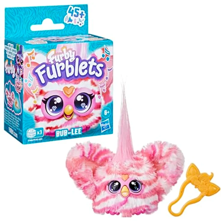 Hasbro Furby Furblets Bub-Lee, interaktives Plüschtier mit K-POP Musik und Schlüsselanhänger, pink-weiß gestreift, für Kinder ab 6 Jahren – Bild 3