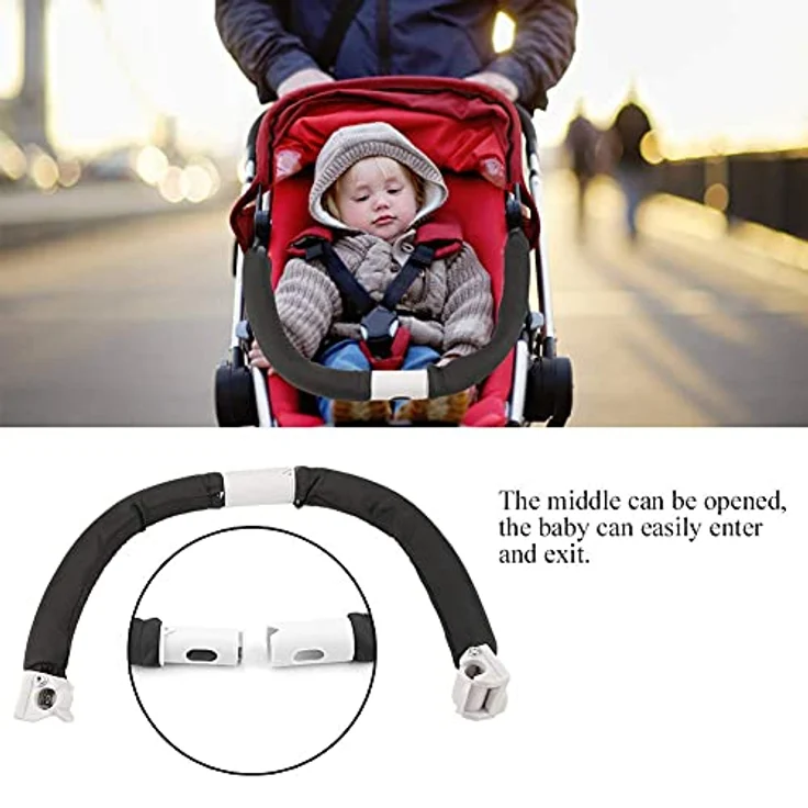 Kunststoff and Stahlrohr Kinderwagengriff Sicherheitsbügel Buggy Universal Griff Sicherheitsarmlehne Stoßstange verstellbarer Kinderwagen für Kinderwagenzubehör schwarz grün (schwarz) – Bild 5