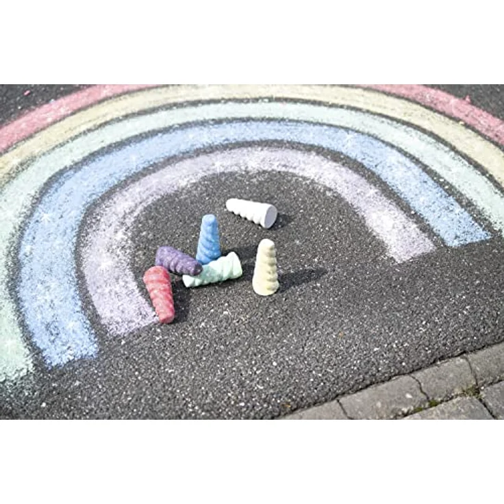 Eberhard Faber 526560 - Straßenmalkreiden mit Glitzereffekt, in 6 leuchtenden Farben und Einhornform, für bunten Malspaß auf Asphalt und Gehwegen – Bild 4