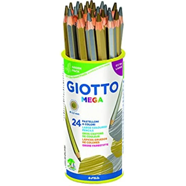 Giotto 5180 00 - Mega Runddose 24 Dickkernfarbstifte (14 x Gold und 10 x Silber)