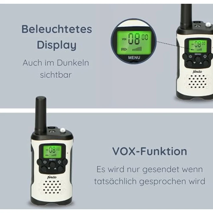 Alecto FR-175 Walkie Talkie für Erwachsene und Kinder - 7km Reichweite - 8 Kanäle - 38 CTTCSS-Codes - VOX - integrierte Taschenlampe - 2,5mm Anschluss - weiß – Bild 5