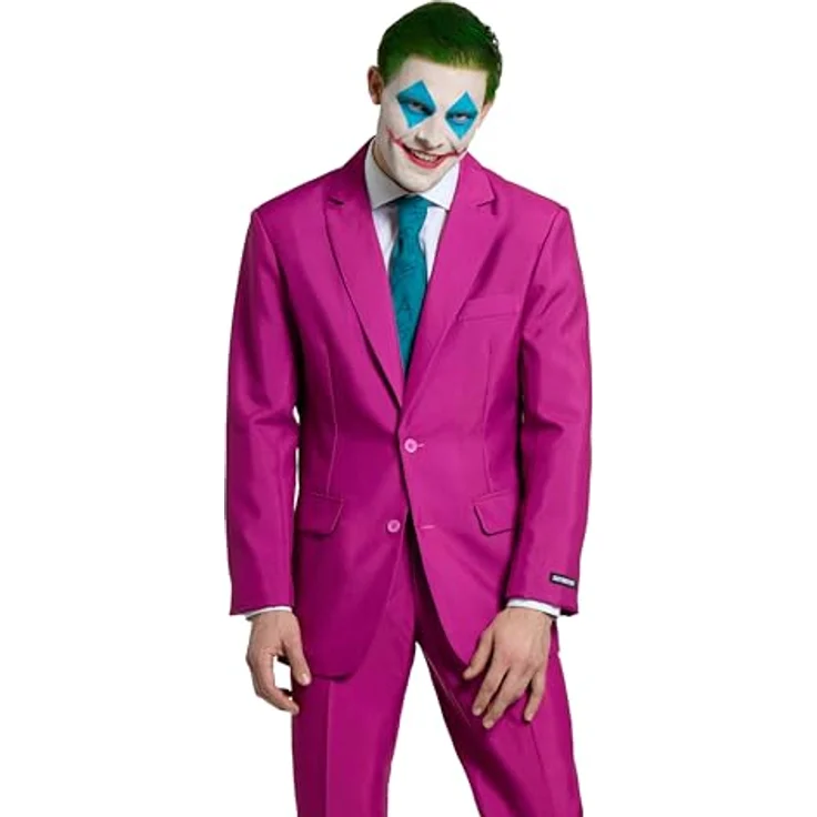 Suitmeister Herren Joker Kostüm - Rubinrotes Halloween Outfit - Batman Schurken Kostüm - inklusive Blazer, Hose und Krawatte - Rot – Bild 2