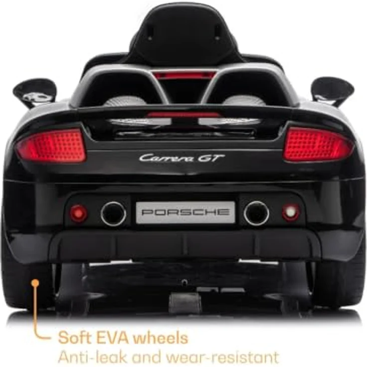 Porsche Carrera GT Elektro-Kinderauto 12V, mit Fernbedienung, Ledersitz, Bluetooth, EVA-Reifen – Offiziell lizenziertes Kinder Elektroauto – Schwarz – Bild 9