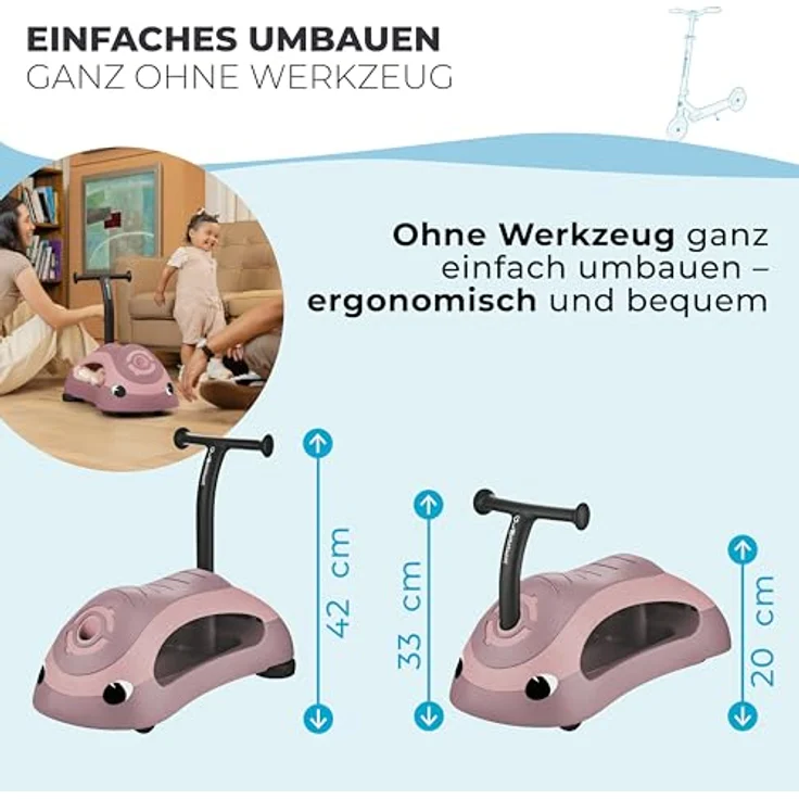 GLOBBER WALK N' ROLL 2in1 ECO, Lauflernwagen und Rutschauto mit werkzeuglosem Umbau, kippsicher, recycelte Materialien, beere – Bild 3