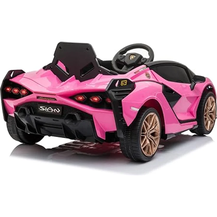 FINOOS Kinder Elektroauto Lamborghini Sian 12V mit Fernbedienung, Ledersitz, MP3-Player, Rosa – Bild 3