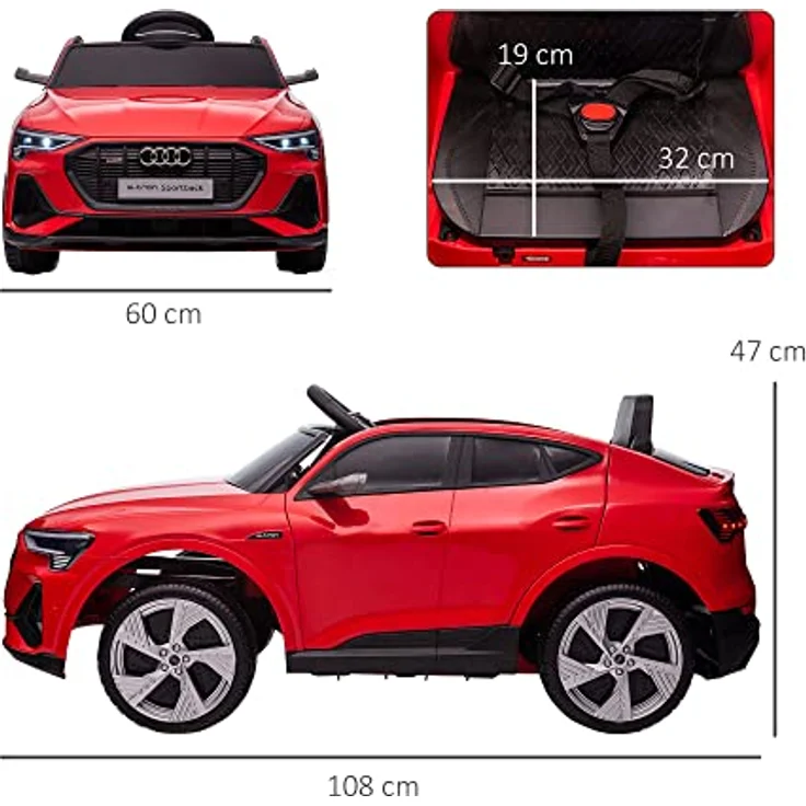 HOMCOM Elektro-Kinderauto Elektroauto, Kinderfahrzeug, 3-5 km/h, Belastbarkeit 25 kg, für Außenbereich, Rot – Bild 5