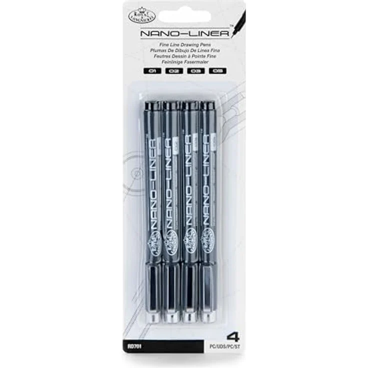 Royal & Langnickel Nano-Liner, 4er Set Feinlinige Fasermaler mit schwarzer Permanenttinte, Größen 01-05 – Bild 1