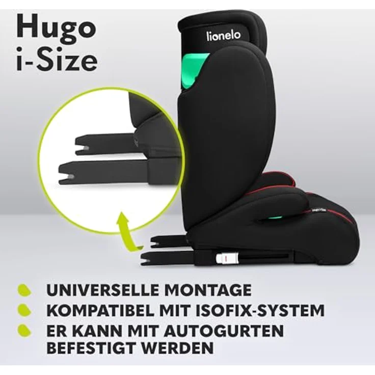lionelo Autokindersitz HUGO I-SIZE, ab 4 Jahre bis 12 Jahre, 15-36 kg, i-Size / ISOFIX, grau – Bild 4