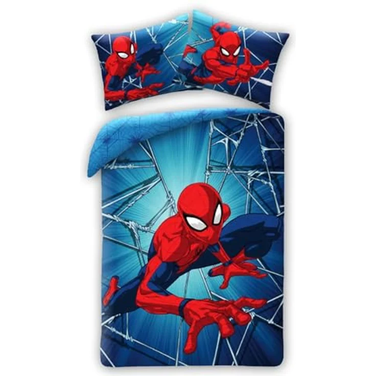 Halantex Spiderman Spinne Bettwäsche-Set, 140 x 200 cm Bettbezug und 70 x 90 cm Kissenbezug, 100 % Baumwolle, wendbar, mehrfarbig, Öko-Tex Standard 100 – Bild 1