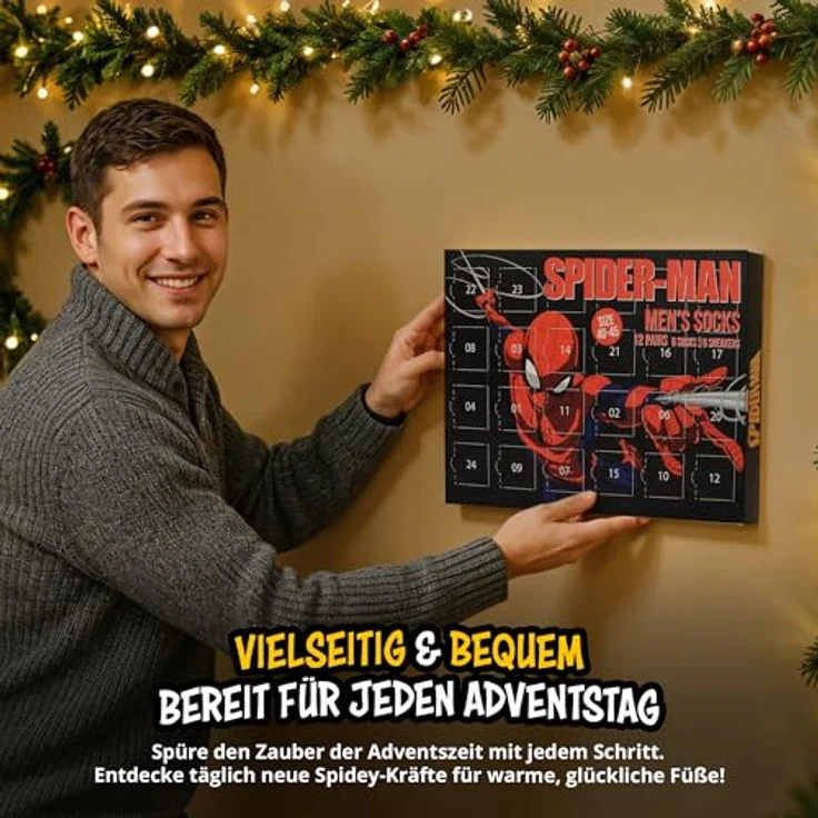 United Labels Marvel Spiderman Adventskalender, 12 Paar Socken für Herren (Größe 40-45), Sneaker und lange Socken, offizielles Merchandise, ideales Weihnachtsgeschenk – Bild 3