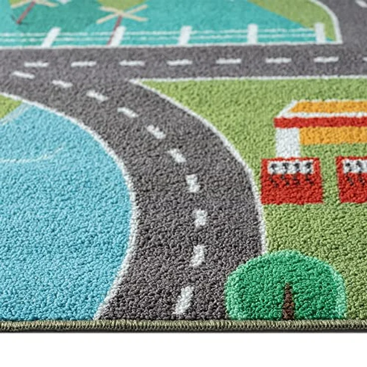 Teppich-Traum Kinder Spielteppich, Stadtlandschaft auf Wiese in grün, Flachgewebe, 160x220 cm, rutschfest, OEKO-TEX 100 zertifiziert – Bild 4