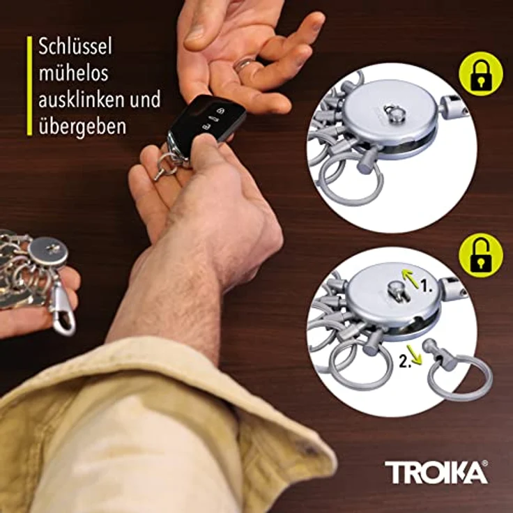 TROIKA Schlüsselanhänger PATENT, inkl. Karabinerhaken und 6 ausklinkbare Ringe, Black Chrome Look – Bild 5