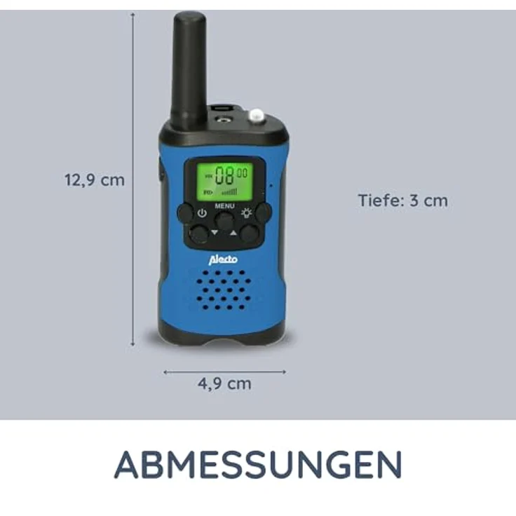 Alecto FR-115 Set von Zwei Walkie Talkies für Kinder - Walki Talki mit Reichweite bis zu 7 Kilometer - 8 Kanäle - Integrierte Taschenlampe - Beleuchtetes Display - Blau/Schwarz – Bild 6