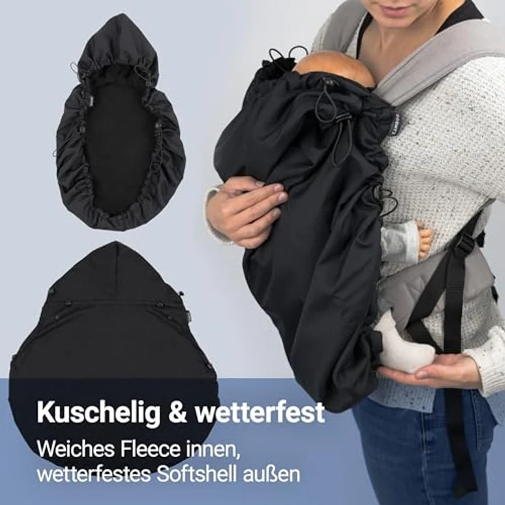 Zamboo Universal Babytrage Cover, warmer Fleece Wetterschutz für Bauchtragen, kompatibel mit Ergobaby & Manduca, OEKO-TEX Standard 100, Schwarz – Bild 4