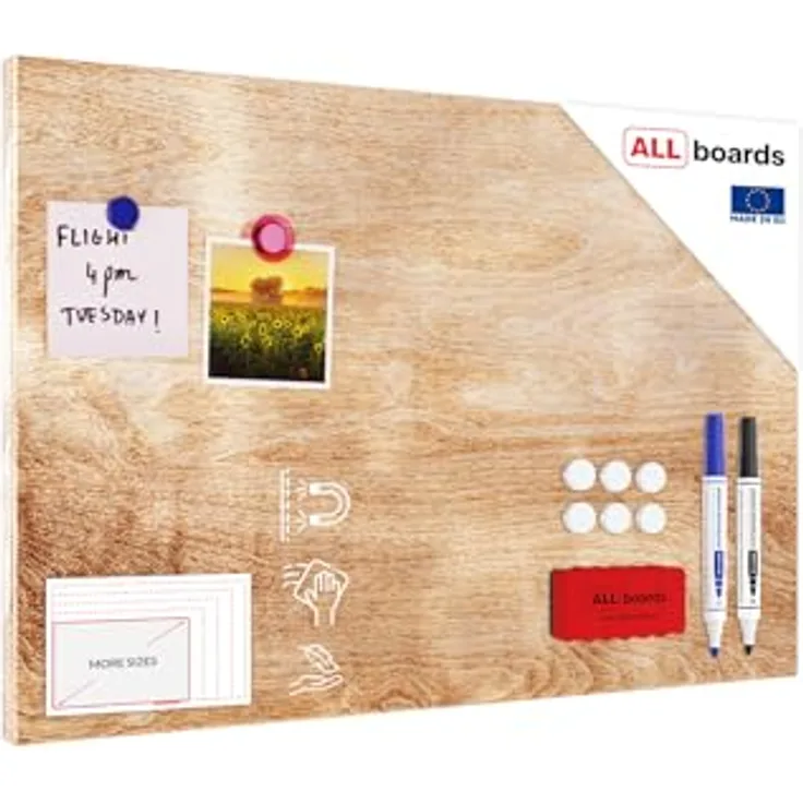 ALLboards Metallische Magnettafel MetalBoard, abwischbar und leicht, MASSIVHOLZ, 0,5 mm stark