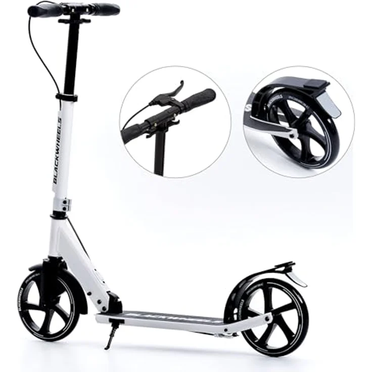 BLACKWHEELS ORIO City Scooter Bigwheel 200mm Klappbar Weiß, Tretroller Kickscooter bis 100kg, Doppelte Bremse, Tragegurt – Bild 11