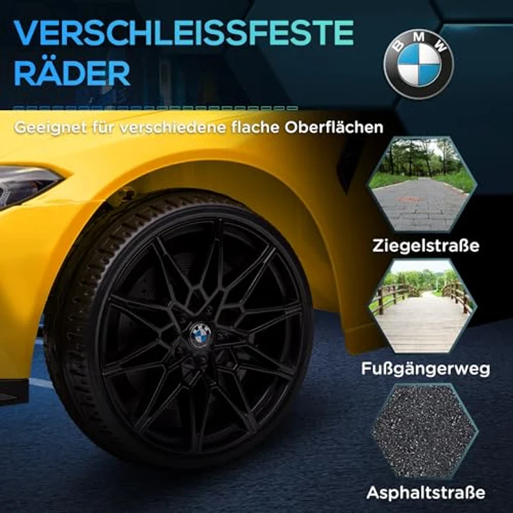 AIYAPLAY Elektro-Kinderauto BMW M4 Gelb, Belastbarkeit 25 kg, für Kinder 3-5 Jahre, mit Fernsteuerung und Musikfunktion – Bild 10