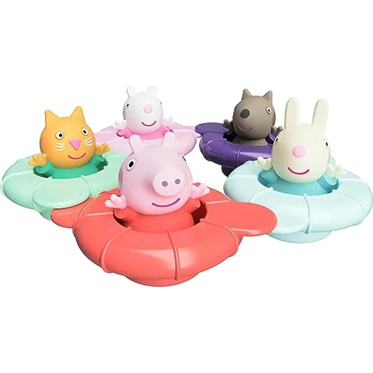 Toomies Peppa's Pool Party - 5 verbindende Ringbecher mit 5 Peppa Pig & Friends Water Squirter Babyspielzeug - Baby Badespielzeug & Planschbecken Spielzeug, bunt